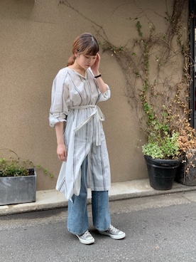「NOMBRE IMPAIR（ノンブルアンペール）のアイテム（シャツワンピース）」を使った、haga.さん（レディース・164cm）の春コーディネート