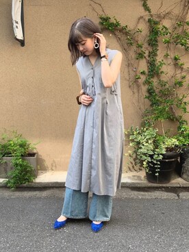 「FIL DE FER（フィルデフェール）のアイテム（デニムパンツ）」を使った、haga.さん（レディース・165cm）の夏コーディネート