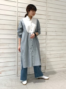 「FIL DE FER（フィルデフェール）のアイテム（シャツワンピース）」を使った、haga.さん（レディース・165cm）の春コーディネート