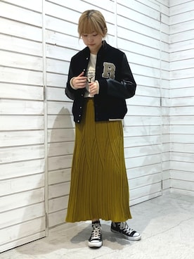 「NOMBRE IMPAIR（ノンブルアンペール）のアイテム（スタジャン）」を使った、haga.さん（レディース・165cm）の冬コーディネート