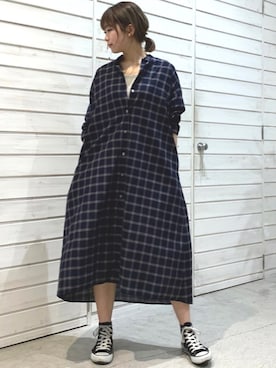 「NOMBRE IMPAIR（ノンブルアンペール）のアイテム（シャツワンピース）」を使った、haga.さん（レディース・165cm）の春コーディネート