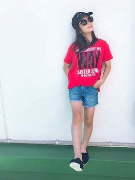 「赤Tシャツ」｜HALULUさん（キッズ・140cm）の夏コーディネート