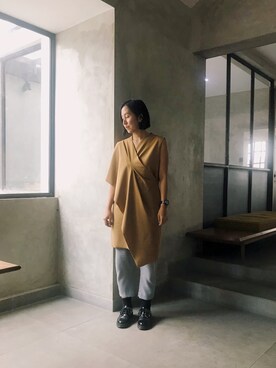 「アイテム（ドレス、ブラウン系）」を使った、zimpanzuさん（レディース・161cm）の夏コーディネート