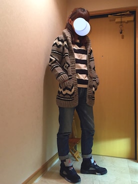 「サルエルデニム」｜「アイテム（その他アウター）」を使った、☺︎ゆき❅*॰ॱさん（レディース・164cm）の冬コーディネート