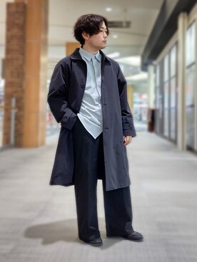 「PLUS ONE（プラスワン）のアイテム（ステンカラーコート）」を使った、ひらさん（メンズ・162cm）の春コーディネート