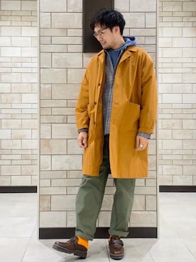 「coenスタッフスタイリング」｜「アイテム（ステンカラーコート）」を使った、coen Shimizuさん（メンズ・178cm）の春コーディネート