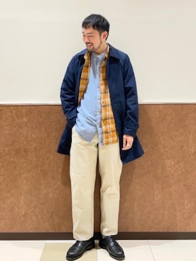 メンズのステンカラーコート ブルー ネイビー 青色系 防水 撥水 防汚 コーディネート Zozotown