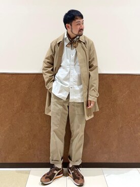 「2021春新作」｜「アイテム（ステンカラーコート）」を使った、coen Shimizuさん（メンズ・177cm）の冬コーディネート