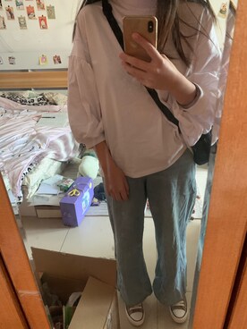 「MERCURYDUO（マーキュリーデュオ）のアイテム（パンツ）」を使った、东边村的毛花花さん（レディース・158cm）の秋コーディネート