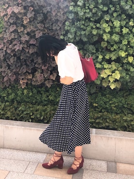 「NATURAL BEAUTY BASIC（ナチュラルビューティーベーシック）のアイテム（スカート、ブルー系）」を使った、もあいさん（レディース・154cm）の春コーディネート