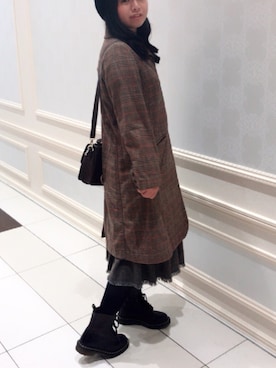 「お母さんのお下がり❤️のアイテム（チェスターコート、ブラウン系）」を使った、もあいさん（レディース・154cm）の秋コーディネート