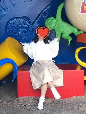 「w closet（ダブルクローゼット）のアイテム（スウェット、ホワイト系）」を使った、もあいさん（レディース・154cm）の冬コーディネート