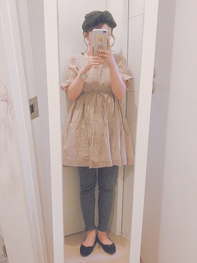 「one after another NICE CLAUP（ワンアフターアナザーナイスクラップ）のアイテム（チュニック、ブラウン系）」を使った、あんさん（レディース・149cm）の夏コーディネート