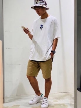 「STUSSY（ステューシー）のアイテム（帽子）」を使った、YUKIさん（メンズ・168cm）の夏コーディネート