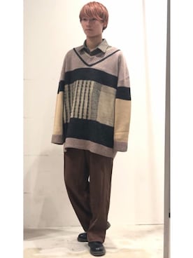 「ゆったりシルエット」｜「アイテム（スラックス）」を使った、YUKIさん（メンズ・168cm）の秋コーディネート