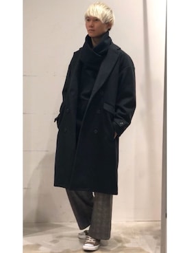 「CASPER JOHN（キャスパージョン）のアイテム（チェスターコート）」を使った、YUKIさん（メンズ・168cm）の秋コーディネート