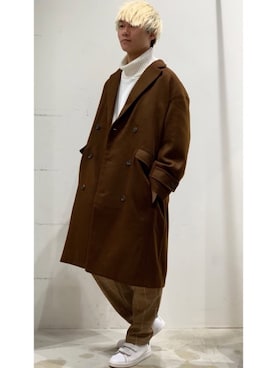 「CASPER JOHN（キャスパージョン）のアイテム（チェスターコート）」を使った、YUKIさん（メンズ・168cm）の冬コーディネート