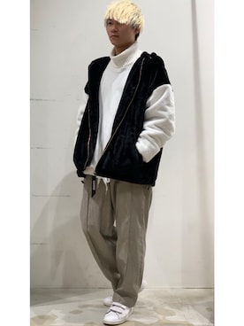 「ゆったりシルエット」｜「アイテム（その他アウター）」を使った、YUKIさん（メンズ・168cm）の冬コーディネート