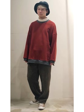 「ゆったりシルエット」｜「アイテム（スウェット）」を使った、YUKIさん（メンズ・168cm）の冬コーディネート