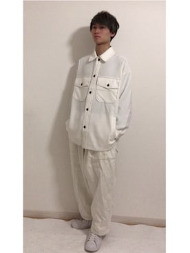 A CASPER JOHN HEP FIVE店 employee YUKI is wearing Casper John "Drape Chief Petty Officer Shirts/ドレープCPOシャツ"