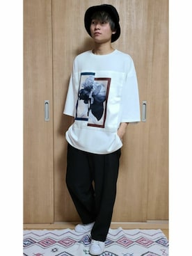 「CASPER JOHN（キャスパージョン）のCenter Pleats Ankle Wide Slacks/センタープリーツアンクルワイドスラックス(セットアップ対応)（その他パンツ）」を使った、YUKIさん（メンズ・168cm）の春コーディネート
