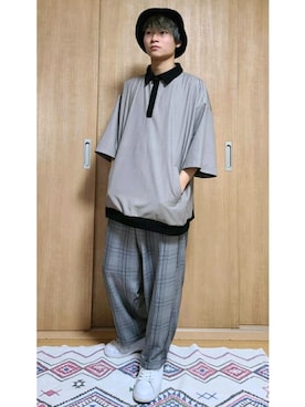 「CASPER JOHN（キャスパージョン）のCenter Pleats Ankle Wide Slacks/センタープリーツアンクルワイドスラックス(セットアップ対応)（その他パンツ）」を使った、YUKIさん（メンズ・168cm）の春コーディネート