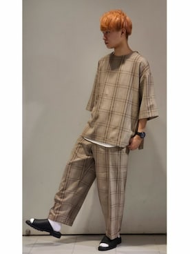 「CASPER JOHN（キャスパージョン）のCenter Pleats Ankle Wide Slacks/センタープリーツアンクルワイドスラックス(セットアップ対応)（その他パンツ）」を使った、YUKIさん（メンズ・168cm）の夏コーディネート