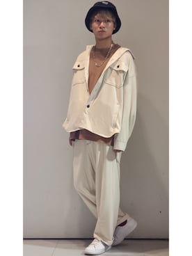 「CASPER JOHN（キャスパージョン）のCenter Pleats Ankle Wide Slacks/センタープリーツアンクルワイドスラックス(セットアップ対応)（その他パンツ）」を使った、YUKIさん（メンズ・168cm）の夏コーディネート