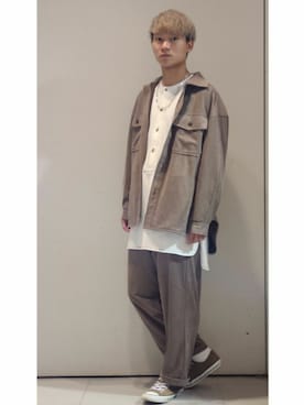 「CASPER JOHN（キャスパージョン）のCenter Pleats Ankle Wide Slacks/センタープリーツアンクルワイドスラックス(セットアップ対応)（その他パンツ）」を使った、YUKIさん（メンズ・168cm）の秋コーディネート