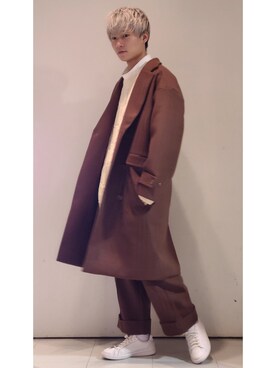 「CASPER JOHN（キャスパージョン）のアイテム（チェスターコート）」を使った、YUKIさん（メンズ・168cm）の秋コーディネート