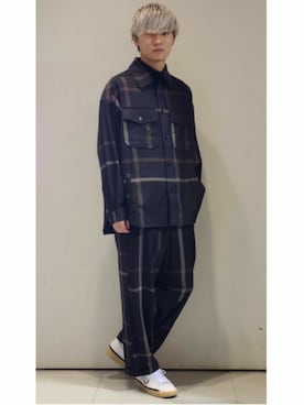 「CASPER JOHN（キャスパージョン）のCenter Pleats Ankle Wide Slacks/センタープリーツアンクルワイドスラックス(セットアップ対応)（その他パンツ）」を使った、YUKIさん（メンズ・168cm）の冬コーディネート