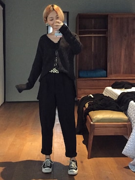 「THOM KROM（トムクロム）のアイテム（ニット/セーター）」を使った、HU-Dachaoさん（レディース・158cm）の冬コーディネート