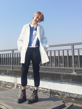「Yohji Yamamoto（ヨウジヤマモト）のアイテム（デニムジャケット）」を使った、HU-Dachaoさん（レディース・158cm）の冬コーディネート