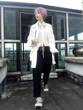 「Yohji Yamamoto（ヨウジヤマモト）のアイテム（デニムジャケット）」を使った、HU-Dachaoさん（レディース・158cm）の春コーディネート
