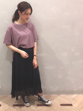 「夏秋ミックス」｜「アイテム（Tシャツ/カットソー）」を使った、yuki☺︎さん（レディース・165cm）の夏コーディネート