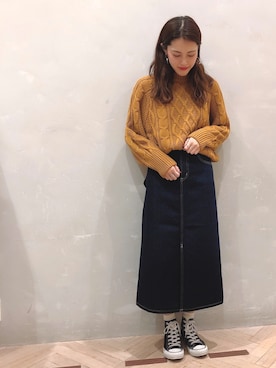 「Lee（リー）のアイテム（デニムスカート）」を使った、yuki☺︎さん（レディース・165cm）の秋コーディネート