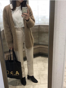 「Steven Alan（スティーブンアラン）の＜Steven Alan＞HAMILTON LAMBS WOOL CARDIGAN/カーディガン（カーディガン/ボレロ、ブラウン系）」を使った、anriさん（レディース・160cm）の冬コーディネート