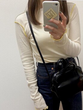 「BASERANGE（ベースレンジ）のBASERANGE　VEINLONGSLEEVECOTTON RIB（Tシャツ/カットソー、ホワイト系）」を使った、anriさん（レディース・160cm）の夏コーディネート