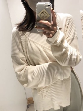 「BASERANGE（ベースレンジ）の＜BASERANGE＞SHAW RIB PULLOVER/カットソー（Tシャツ/カットソー、ホワイト系）」を使った、anriさん（レディース・160cm）の秋コーディネート