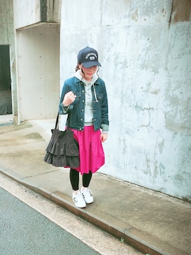 「RAY CASSIN（レイカズン）のアイテム（デニムジャケット）」を使った、アサミ☆さん（レディース・158cm）の春コーディネート