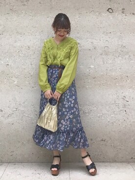 「フリルトップス」｜MEGUさん（レディース・157cm）の春コーディネート