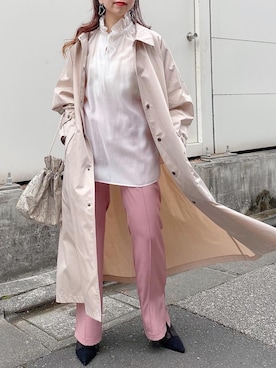 「archives（アルシーヴ）のアイテム（ステンカラーコート）」を使った、MEGUさん（レディース・157cm）の春コーディネート