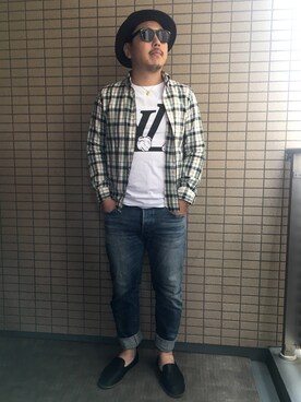 「antiqua（アンティカ）のアイテム（スリッポン）」を使った、mgmさん（メンズ・175cm）の夏コーディネート