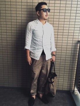 「antiqua（アンティカ）のアイテム（スリッポン）」を使った、mgmさん（メンズ・175cm）の夏コーディネート