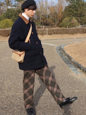 「ハンティングジャケット」｜「アイテム（ハンチング/ベレー帽）」を使った、ばたさん（メンズ・177cm）の冬コーディネート