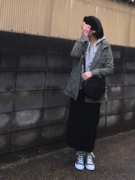 「無地党」｜「アイテム（ミリタリージャケット）」を使った、annさん（レディース・153cm）の冬コーディネート