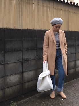 「無地党」｜「アイテム（ハンチング/ベレー帽）」を使った、annさん（レディース・153cm）の冬コーディネート