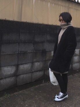 「無地党」｜「アイテム（その他アウター）」を使った、annさん（レディース・153cm）の冬コーディネート