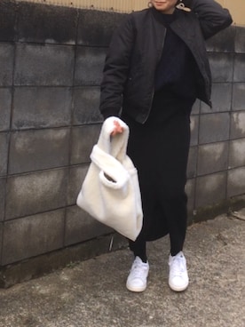 「無地党」｜「アイテム（ブルゾン）」を使った、annさん（レディース・153cm）の冬コーディネート