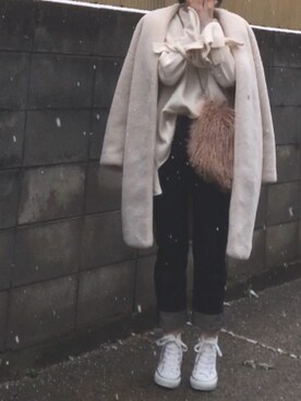 「無地党」｜「アイテム（その他アウター）」を使った、annさん（レディース・153cm）の冬コーディネート